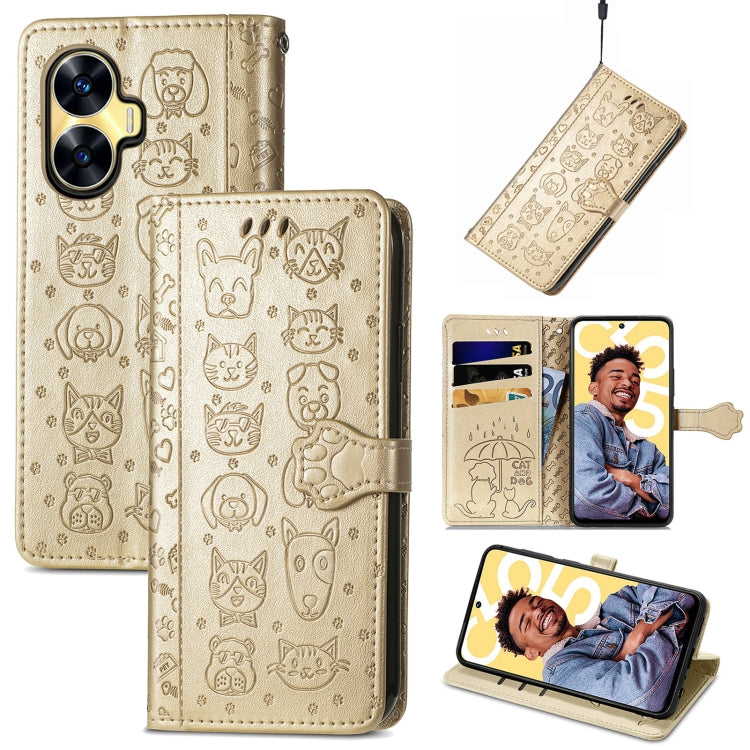 Cat and Dog Embossed Phone Leather Phone Case, For Infinix Note 12 G96, For OnePlus Ace 2, For Realme C55