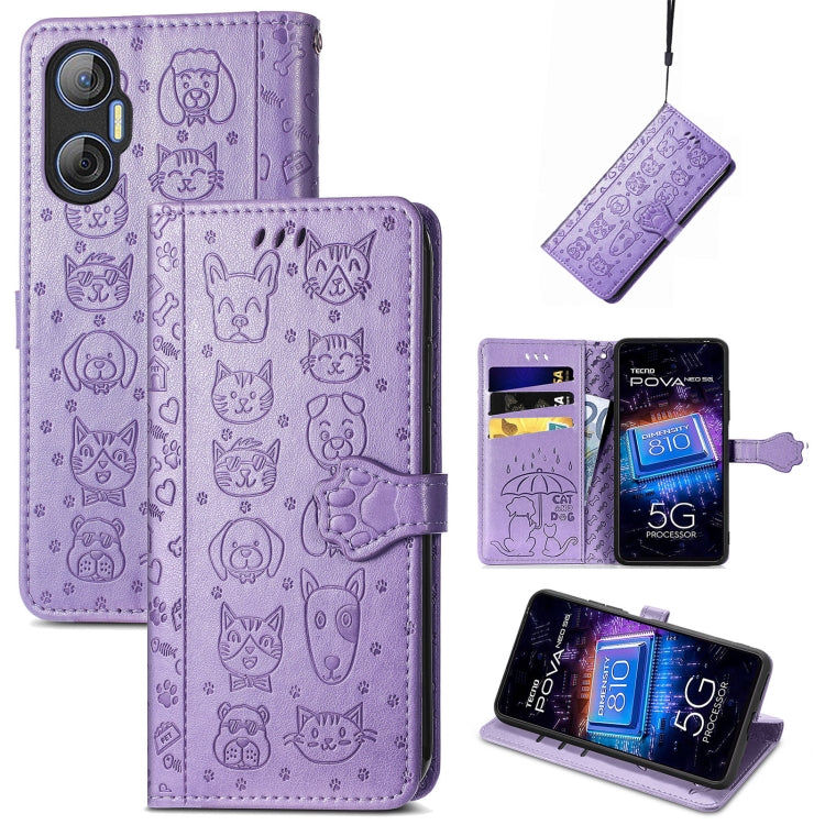 Cat and Dog Embossed Phone Leather Phone Case, For Tecno Pova Neo 5G, For vivo S15e, For Samsung Galaxy A14 4G