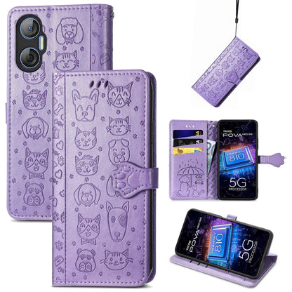 Cat and Dog Embossed Phone Leather Phone Case, For Tecno Pova Neo 5G, For vivo S15e, For Samsung Galaxy A14 4G