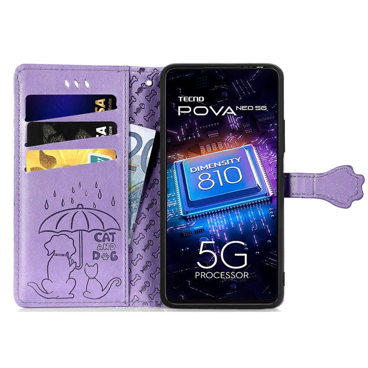 Cat and Dog Embossed Phone Leather Phone Case, For Tecno Pova Neo 5G, For vivo S15e, For Samsung Galaxy A14 4G