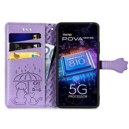 Cat and Dog Embossed Phone Leather Phone Case, For Tecno Pova Neo 5G, For vivo S15e, For Samsung Galaxy A14 4G