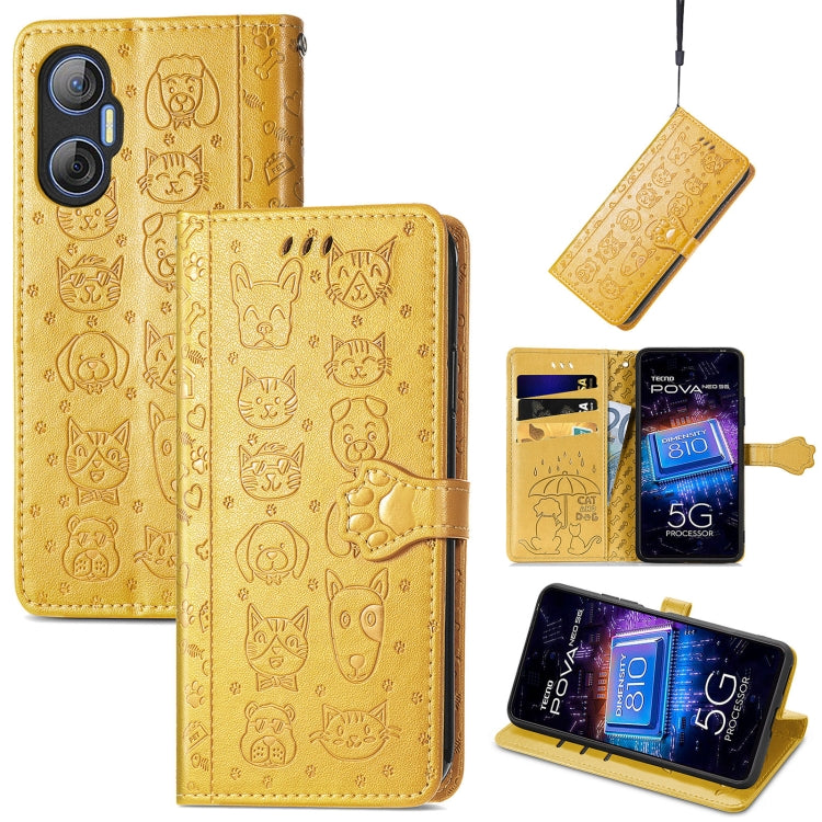 Cat and Dog Embossed Phone Leather Phone Case, For Tecno Pova Neo 5G, For vivo S15e, For Samsung Galaxy A14 4G