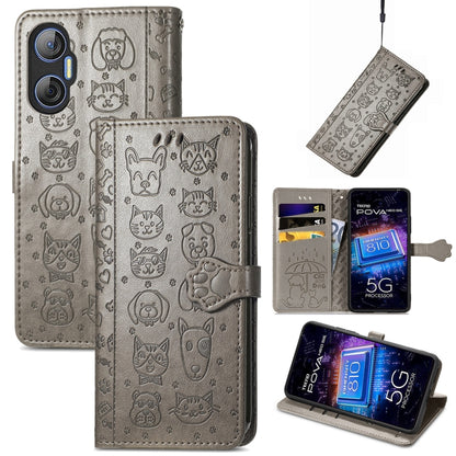 Cat and Dog Embossed Phone Leather Phone Case, For Tecno Pova Neo 5G, For vivo S15e, For Samsung Galaxy A14 4G