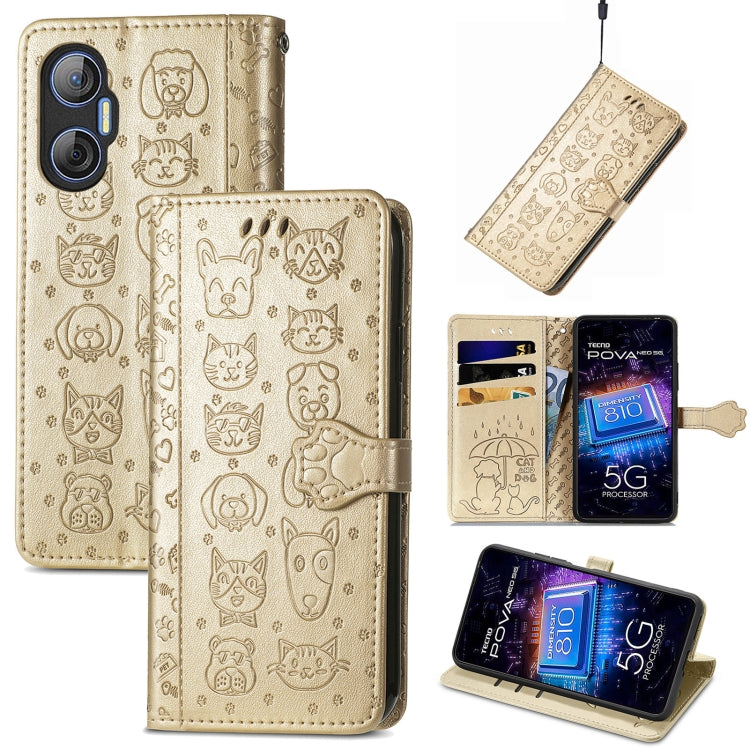Cat and Dog Embossed Phone Leather Phone Case, For Tecno Pova Neo 5G, For vivo S15e, For Samsung Galaxy A14 4G