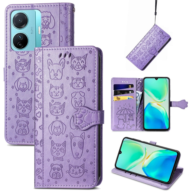 Cat and Dog Embossed Phone Leather Phone Case, For Tecno Pova Neo 5G, For vivo S15e, For Samsung Galaxy A14 4G
