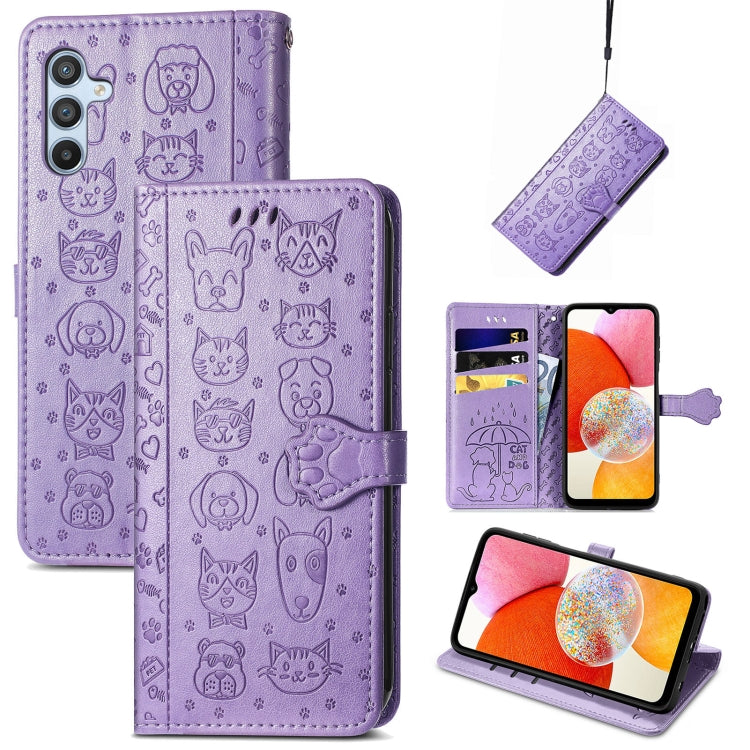 Cat and Dog Embossed Phone Leather Phone Case, For Tecno Pova Neo 5G, For vivo S15e, For Samsung Galaxy A14 4G