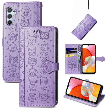 Cat and Dog Embossed Phone Leather Phone Case, For Tecno Pova Neo 5G, For vivo S15e, For Samsung Galaxy A14 4G