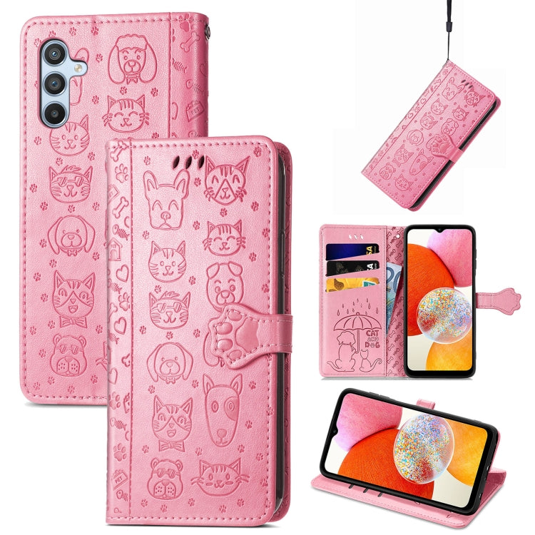Cat and Dog Embossed Phone Leather Phone Case, For Tecno Pova Neo 5G, For vivo S15e, For Samsung Galaxy A14 4G