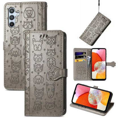 Cat and Dog Embossed Phone Leather Phone Case, For Tecno Pova Neo 5G, For vivo S15e, For Samsung Galaxy A14 4G