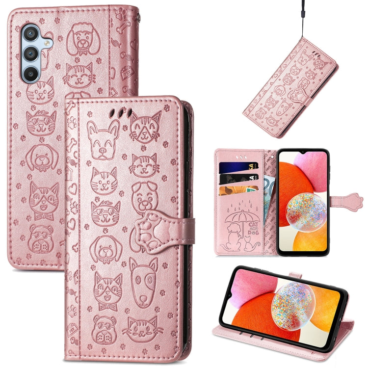 Cat and Dog Embossed Phone Leather Phone Case, For Tecno Pova Neo 5G, For vivo S15e, For Samsung Galaxy A14 4G