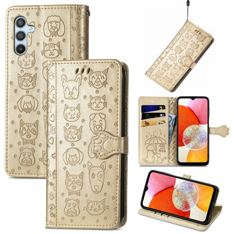 Cat and Dog Embossed Phone Leather Phone Case, For Tecno Pova Neo 5G, For vivo S15e, For Samsung Galaxy A14 4G