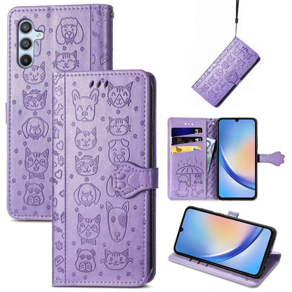 Cat and Dog Embossed Phone Leather Phone Case, For Samsung Galaxy A34 5G