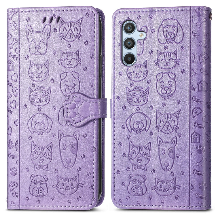 Cat and Dog Embossed Phone Leather Phone Case, For Samsung Galaxy A34 5G
