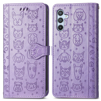 Cat and Dog Embossed Phone Leather Phone Case, For Samsung Galaxy A34 5G