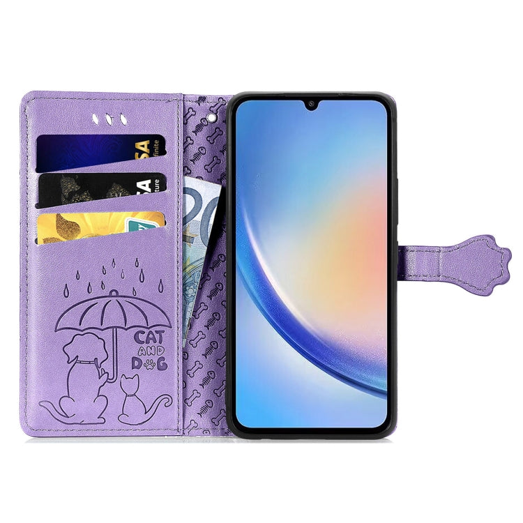 Cat and Dog Embossed Phone Leather Phone Case, For Samsung Galaxy A34 5G