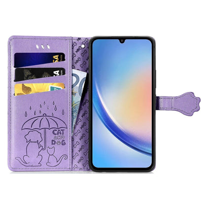 Cat and Dog Embossed Phone Leather Phone Case, For Samsung Galaxy A34 5G