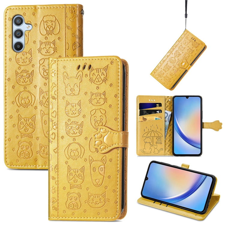 Cat and Dog Embossed Phone Leather Phone Case, For Samsung Galaxy A34 5G