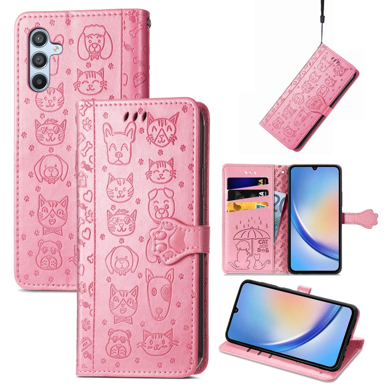 Cat and Dog Embossed Phone Leather Phone Case, For Samsung Galaxy A34 5G