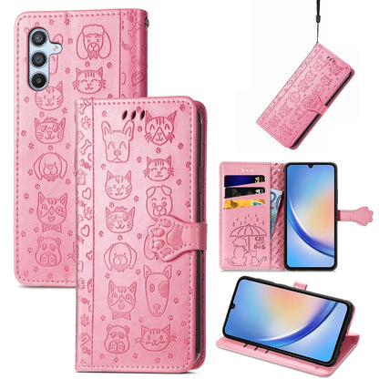 Cat and Dog Embossed Phone Leather Phone Case, For Samsung Galaxy A34 5G