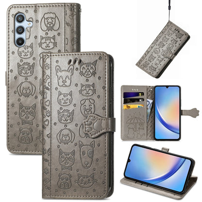 Cat and Dog Embossed Phone Leather Phone Case, For Samsung Galaxy A34 5G