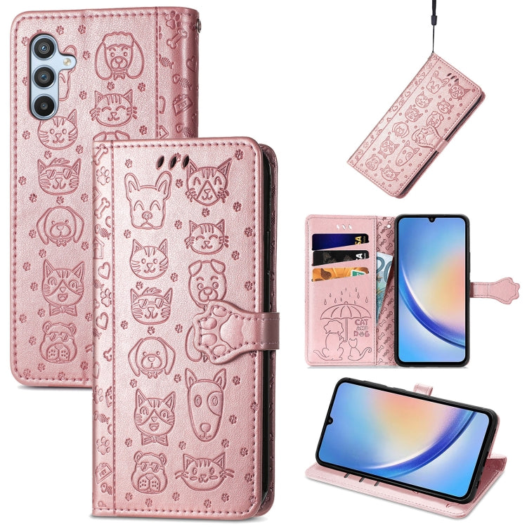 Cat and Dog Embossed Phone Leather Phone Case, For Samsung Galaxy A34 5G