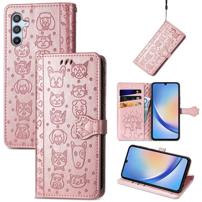 Cat and Dog Embossed Phone Leather Phone Case, For Samsung Galaxy A34 5G