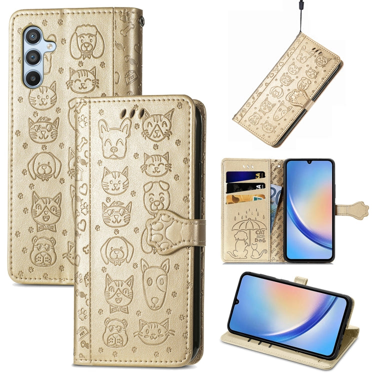 Cat and Dog Embossed Phone Leather Phone Case, For Samsung Galaxy A34 5G