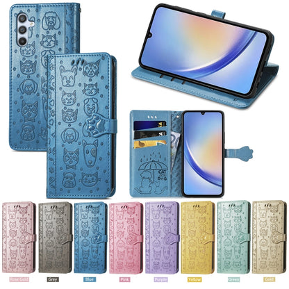 Cat and Dog Embossed Phone Leather Phone Case, For Samsung Galaxy A34 5G