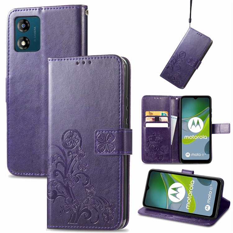Four-leaf Clasp Embossed Buckle Leather Phone Case, For Honor Magic5 Pro, For Honor Magic5, For Motorola Moto E13, For Motorola Moto E22 4G