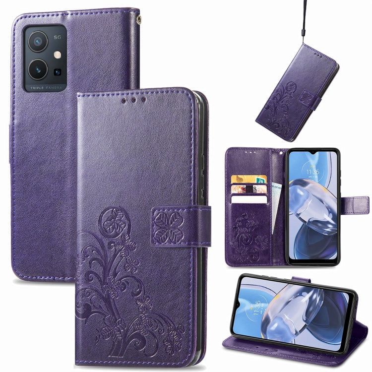 Four-leaf Clasp Embossed Buckle Leather Phone Case, For Honor Magic5 Pro, For Honor Magic5, For Motorola Moto E13, For Motorola Moto E22 4G