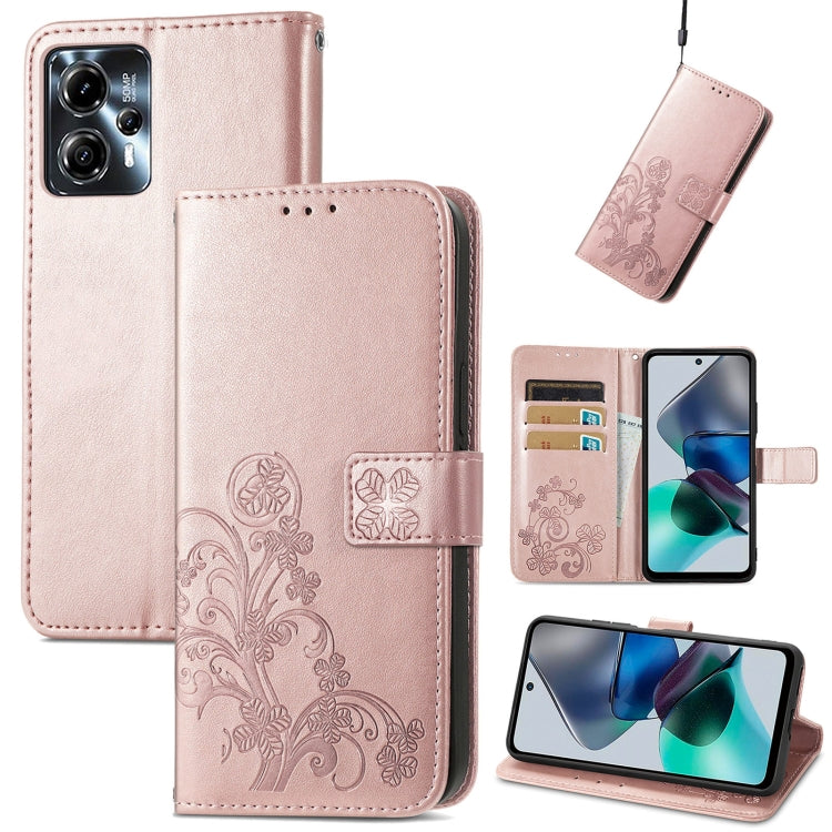 Four-leaf Clasp Embossed Buckle Leather Phone Case, For Motorola Moto G23, For OnePlus 11, For OPPO Reno8 T 4G, For Realme GT Neo 5