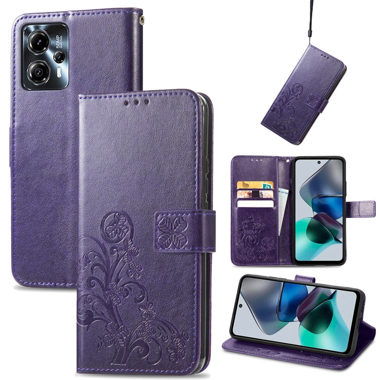 Four-leaf Clasp Embossed Buckle Leather Phone Case, For Motorola Moto G23, For OnePlus 11, For OPPO Reno8 T 4G, For Realme GT Neo 5