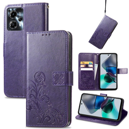 Four-leaf Clasp Embossed Buckle Leather Phone Case, For Motorola Moto G23, For OnePlus 11, For OPPO Reno8 T 4G, For Realme GT Neo 5
