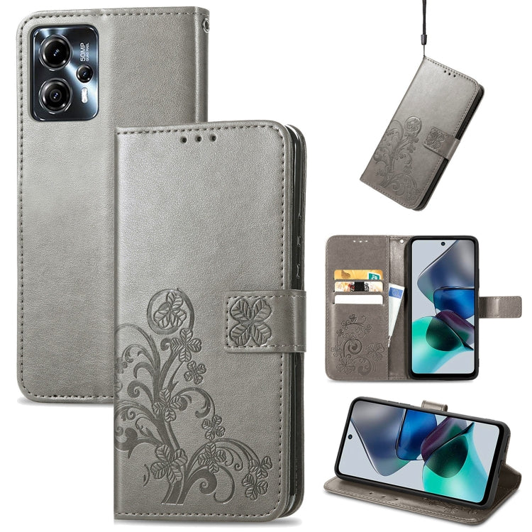Four-leaf Clasp Embossed Buckle Leather Phone Case, For Motorola Moto G23, For OnePlus 11, For OPPO Reno8 T 4G, For Realme GT Neo 5