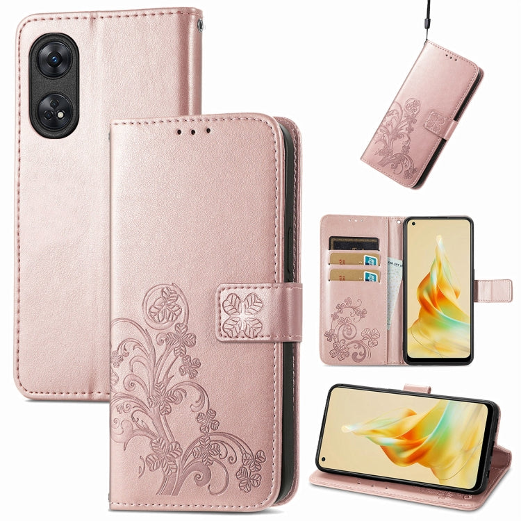 Four-leaf Clasp Embossed Buckle Leather Phone Case, For Motorola Moto G23, For OnePlus 11, For OPPO Reno8 T 4G, For Realme GT Neo 5