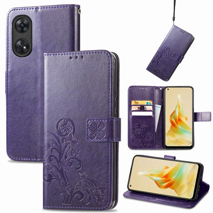Four-leaf Clasp Embossed Buckle Leather Phone Case, For Motorola Moto G23, For OnePlus 11, For OPPO Reno8 T 4G, For Realme GT Neo 5