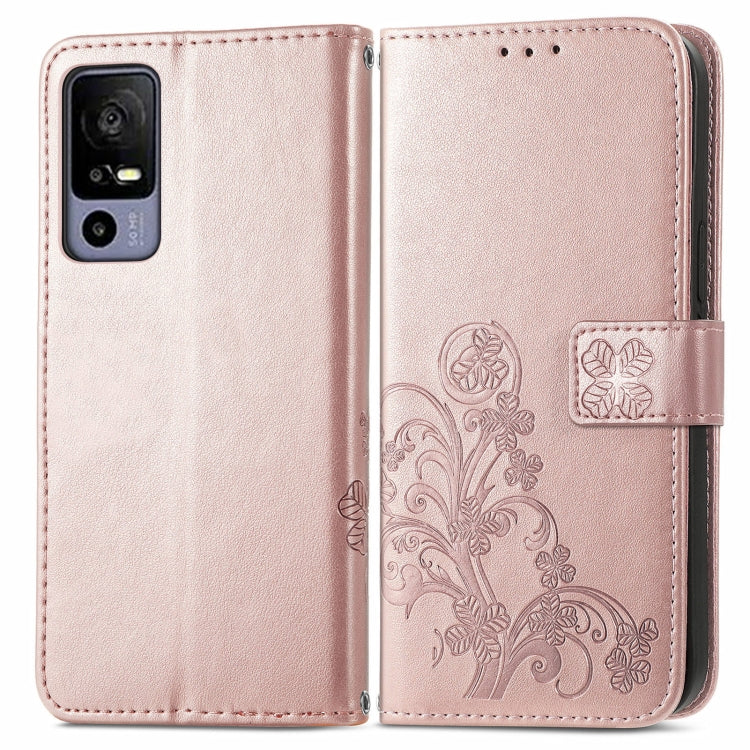 Four-leaf Clasp Embossed Buckle Leather Phone Case, For TCL 40R, For TCL 403, For TCL 405, For Xiaomi 13 Lite