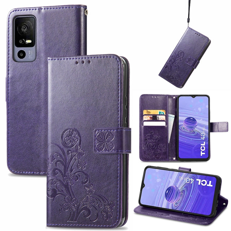 Four-leaf Clasp Embossed Buckle Leather Phone Case, For TCL 40R, For TCL 403, For TCL 405, For Xiaomi 13 Lite