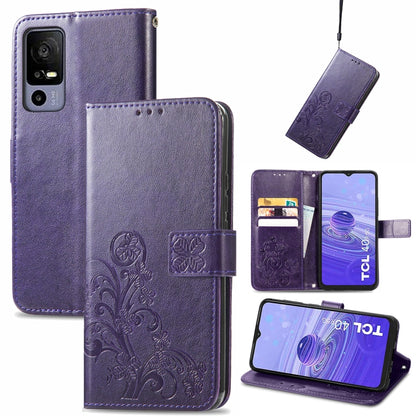 Four-leaf Clasp Embossed Buckle Leather Phone Case, For TCL 40R, For TCL 403, For TCL 405, For Xiaomi 13 Lite