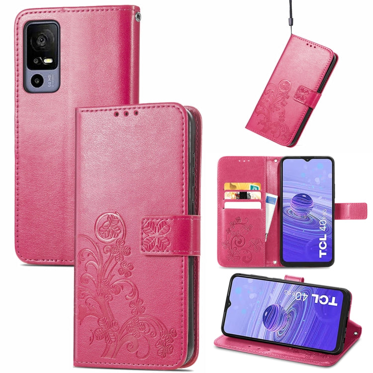 Four-leaf Clasp Embossed Buckle Leather Phone Case, For TCL 40R, For TCL 403, For TCL 405, For Xiaomi 13 Lite