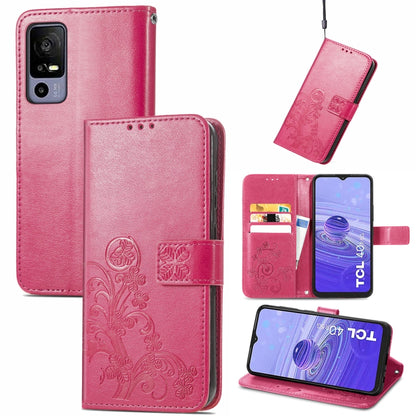 Four-leaf Clasp Embossed Buckle Leather Phone Case, For TCL 40R, For TCL 403, For TCL 405, For Xiaomi 13 Lite