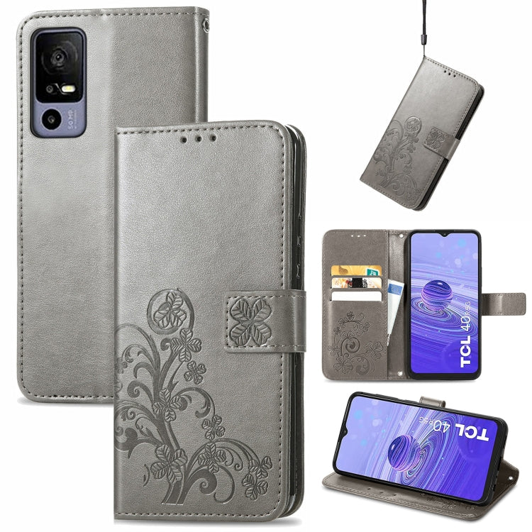 Four-leaf Clasp Embossed Buckle Leather Phone Case, For TCL 40R, For TCL 403, For TCL 405, For Xiaomi 13 Lite