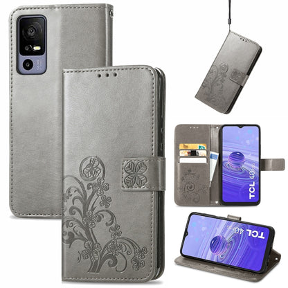 Four-leaf Clasp Embossed Buckle Leather Phone Case, For TCL 40R, For TCL 403, For TCL 405, For Xiaomi 13 Lite