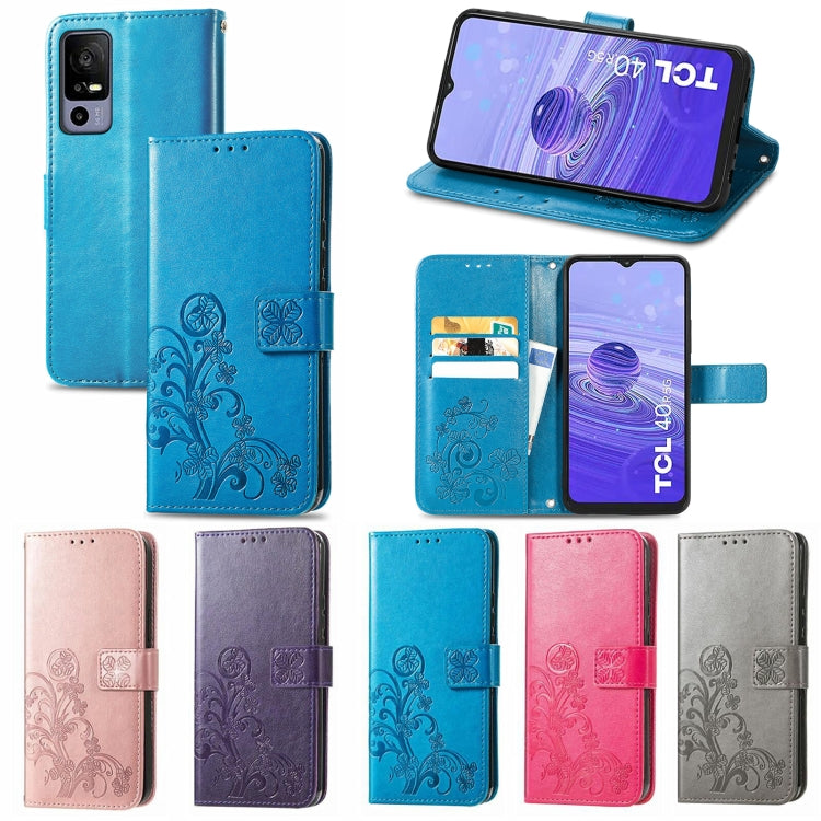 Four-leaf Clasp Embossed Buckle Leather Phone Case, For TCL 40R, For TCL 403, For TCL 405, For Xiaomi 13 Lite