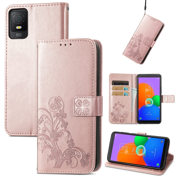 Four-leaf Clasp Embossed Buckle Leather Phone Case, For TCL 40R, For TCL 403, For TCL 405, For Xiaomi 13 Lite