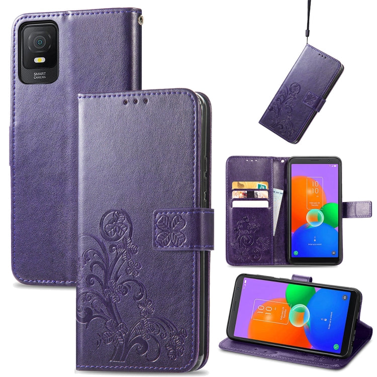 Four-leaf Clasp Embossed Buckle Leather Phone Case, For TCL 40R, For TCL 403, For TCL 405, For Xiaomi 13 Lite
