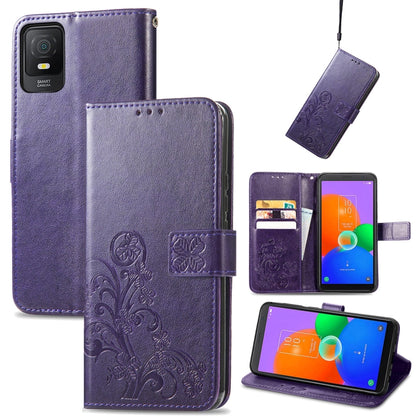 Four-leaf Clasp Embossed Buckle Leather Phone Case, For TCL 40R, For TCL 403, For TCL 405, For Xiaomi 13 Lite