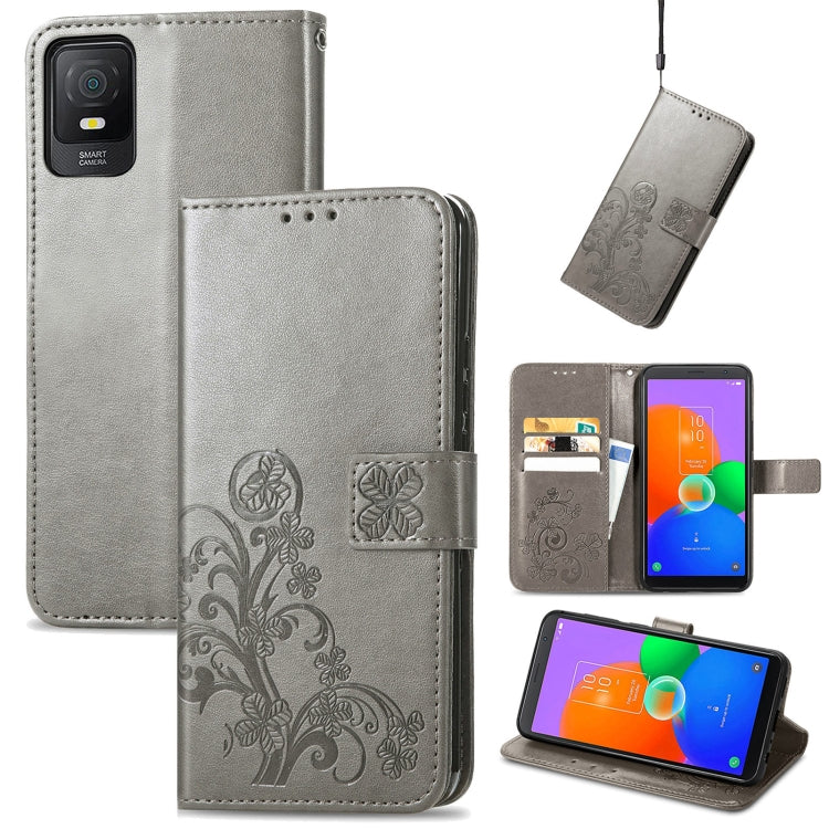Four-leaf Clasp Embossed Buckle Leather Phone Case, For TCL 40R, For TCL 403, For TCL 405, For Xiaomi 13 Lite