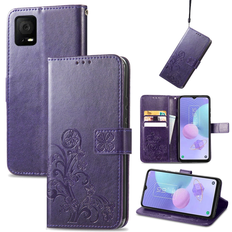 Four-leaf Clasp Embossed Buckle Leather Phone Case, For TCL 40R, For TCL 403, For TCL 405, For Xiaomi 13 Lite