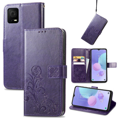 Four-leaf Clasp Embossed Buckle Leather Phone Case, For TCL 40R, For TCL 403, For TCL 405, For Xiaomi 13 Lite